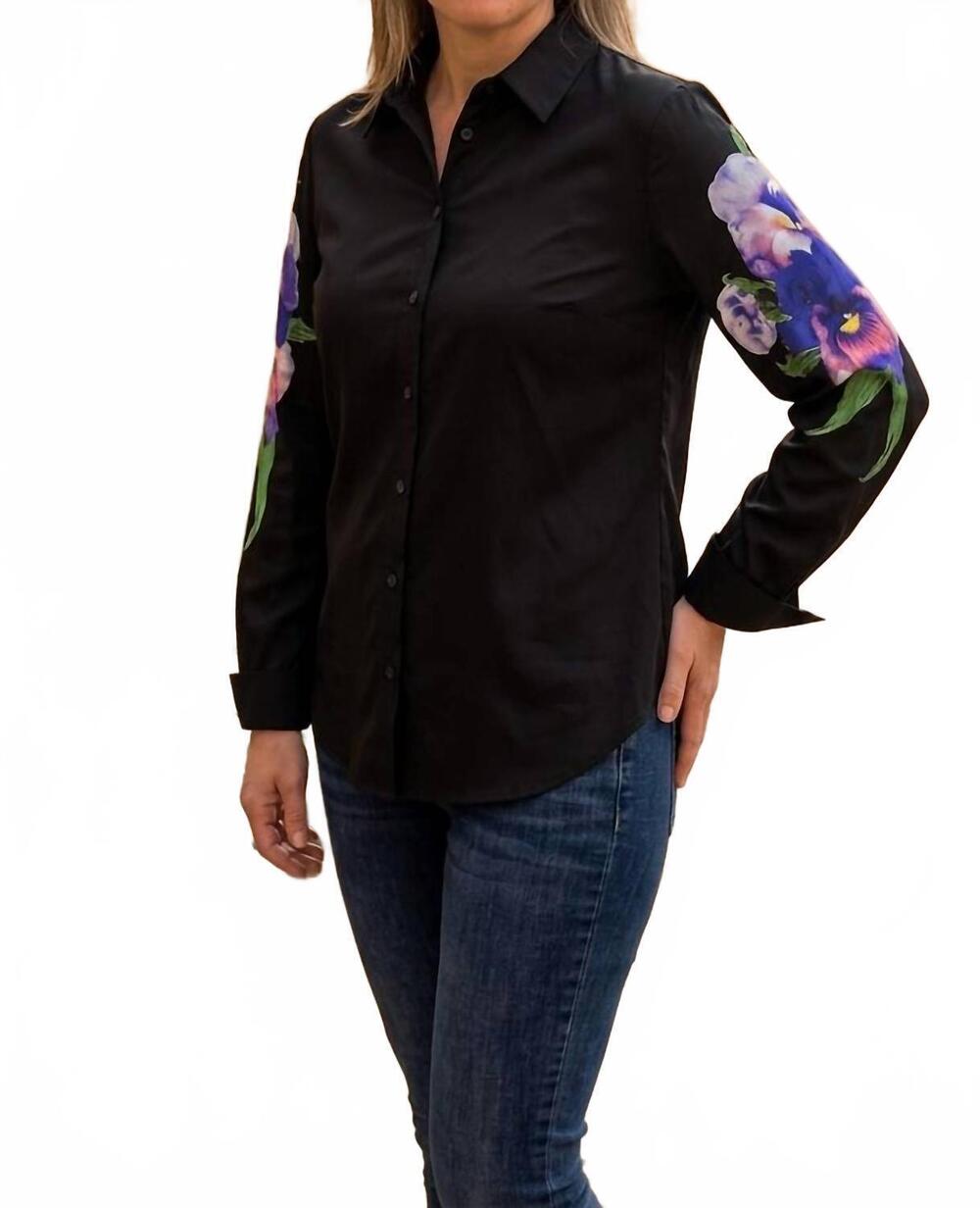NEW RAVEL pansy floral sleeve shirt in black